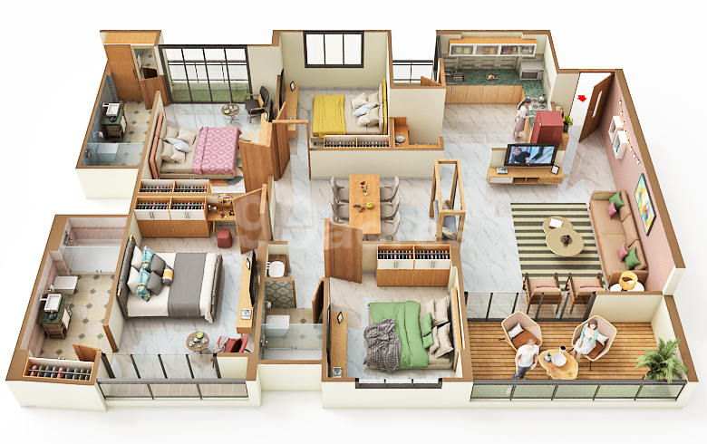 3 BHK+3T 1158/sqft-carpet Sqft Apartment For Sale In Mattrix Aspire In Kalali Floor Plan