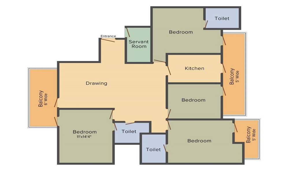 2 BHK+2T 1080/sqft-saleable Sqft Apartment For Sale In BPTP The Pedestal In Sector 70A Floor Plan