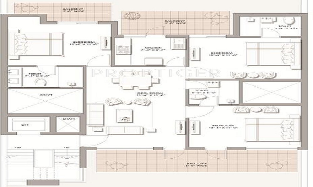 2 BHK+2T 1080/sqft-saleable Sqft Apartment For Sale In BPTP The Pedestal In Sector 70A Floor Plan