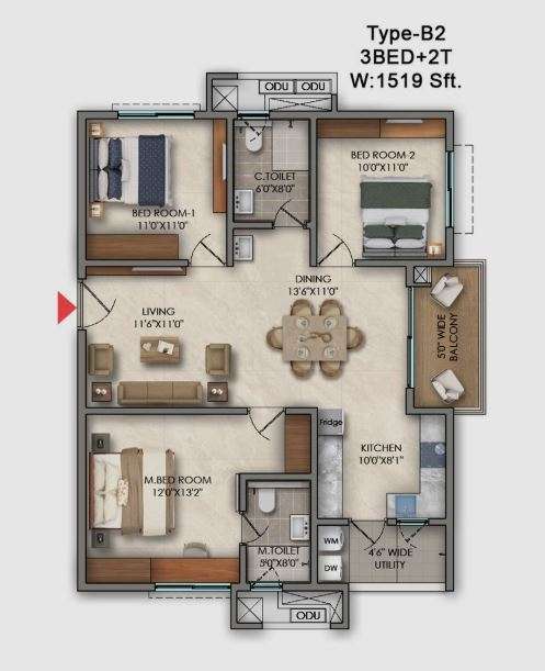 4 BHK+4T 2723/sqft-carpet Sqft Apartment For Sale In Prestige Golden Grove In Tellapur Floor Plan