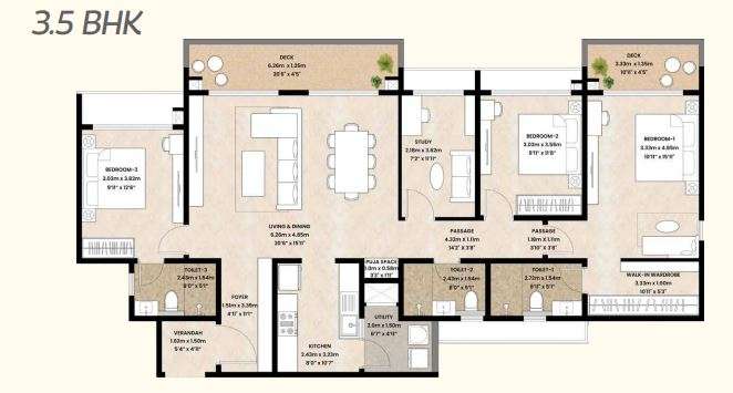 4 BHK+4T 2350/sqft-carpet Sqft Apartment For Sale In Mahindra Blossom In Whitefield Floor Plan