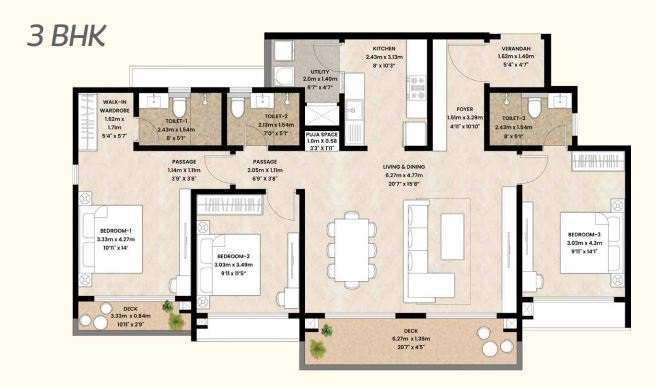 4 BHK+4T 2350/sqft-carpet Sqft Apartment For Sale In Mahindra Blossom In Whitefield Floor Plan