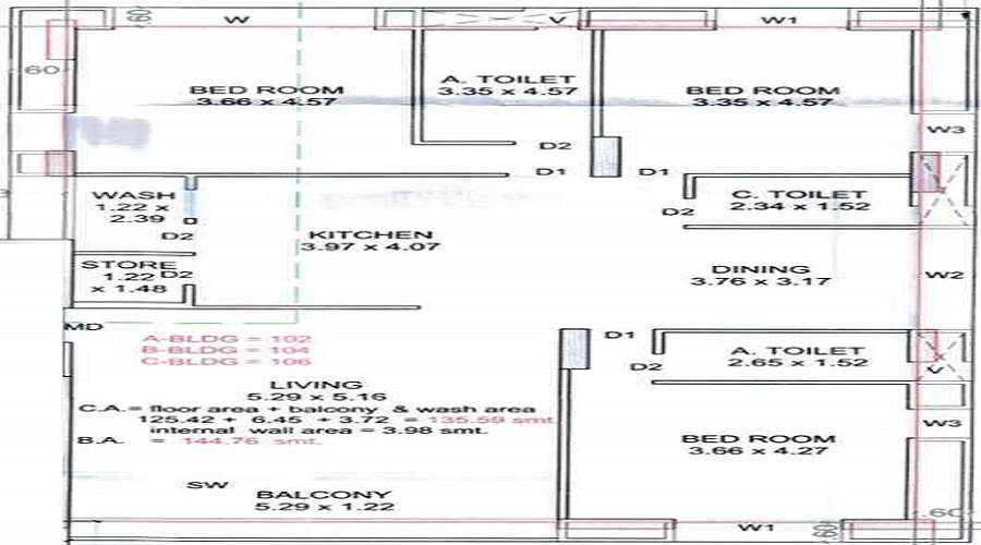 3 BHK+3T 1335/sqft-carpet Sqft Apartment For Sale In Avantis Ofira Peak In Vesu Floor Plan