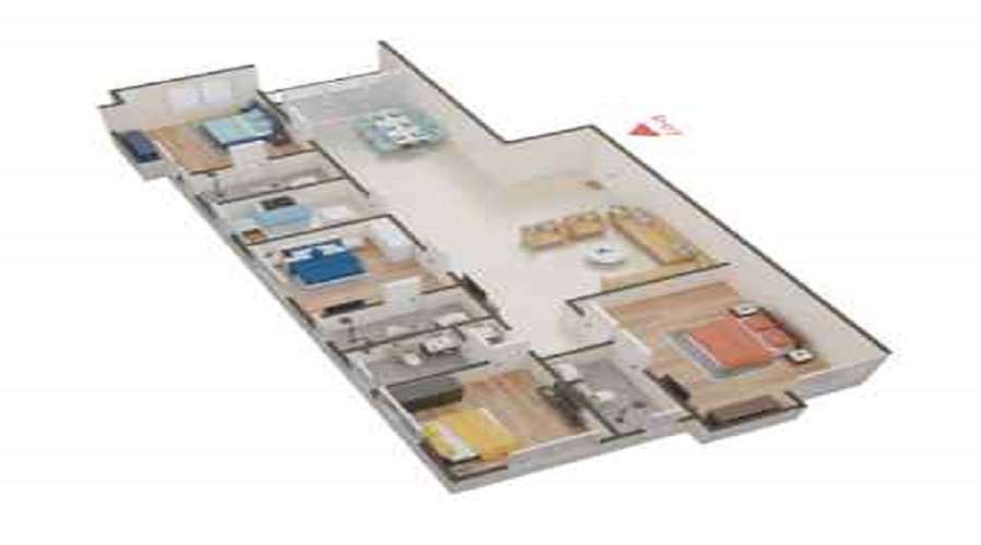 3 BHK+3T 1416/sqft-carpet Sqft Apartment For Sale In Diamond City South In Tollygunge Floor Plan