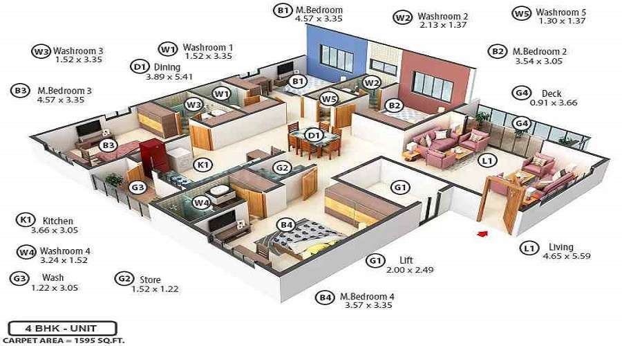 4 BHK+4T 1711/sqft-carpet Sqft Apartment For Sale In Veer Swastik Icon In Pal Gam Floor Plan