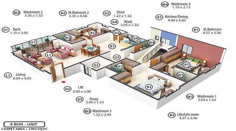 4 BHK+4T 1711/sqft-carpet Sqft Apartment For Sale In Veer Swastik Icon In Pal Gam Floor Plan
