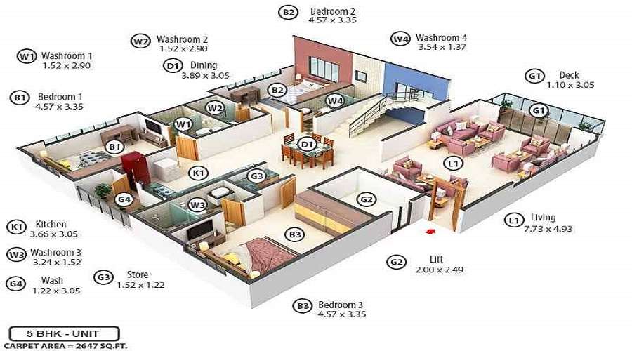 4 BHK+4T 1711/sqft-carpet Sqft Apartment For Sale In Veer Swastik Icon In Pal Gam Floor Plan