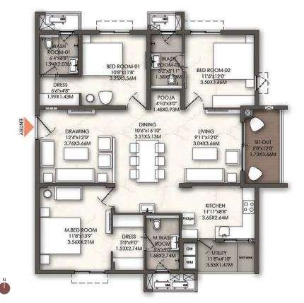 4 BHK+4T 2530/sqft-carpet Sqft Apartment For Sale In Brigade Enclave In Moti Nagar Floor Plan