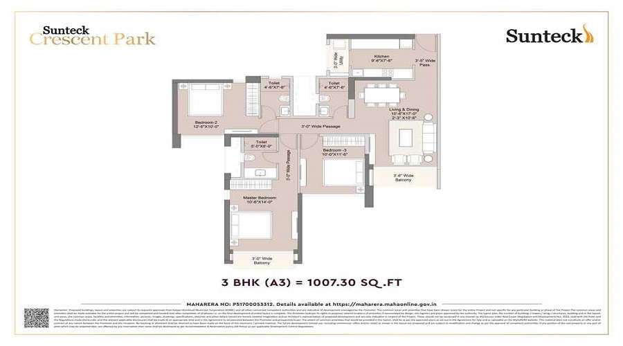 2 BHK+2T 639/sqft-carpet Sqft Apartment For Sale In Sunteck Crescent Park In Kalyan East Floor Plan