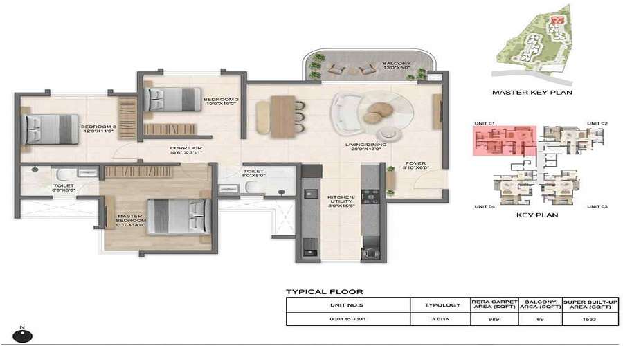 2 BHK+2T 1332/sqft-carpet Sqft Apartment For Sale In Bricks And Milestones Solcrest In Hennur Floor Plan