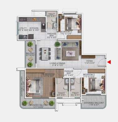 2 BHK+2T 1323/sqft-carpet Sqft Apartment For Sale In Sattva City In Doddajala Floor Plan