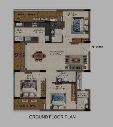 2 BHK+2T 1162/sqft-carpet Sqft Apartment For Sale In Casagrand Casamia In Pallavaram Floor Plan