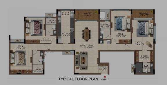 2 BHK+2T 1162/sqft-carpet Sqft Apartment For Sale In Casagrand Casamia In Pallavaram Floor Plan