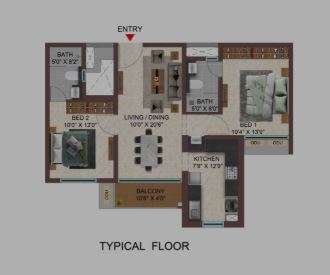 3 BHK+3T 1331/sqft-carpet Sqft Apartment For Sale In Casagrand Suncity In Kelambakkam Floor Plan