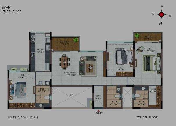 2 BHK+2T 1148/sqft-saleable Sqft Apartment For Sale In Casagrand Ascentia In Saravanampatti Floor Plan