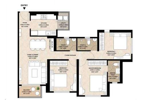 2 BHK+2T 662/sqft-carpet Sqft Apartment For Sale In Mahindra Rainforest In Bhandup West Floor Plan