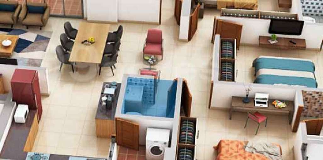 3 BHK+3T 1033/sqft-carpet Sqft Apartment For Sale In Seven Saamrajya In Chandkheda Floor Plan