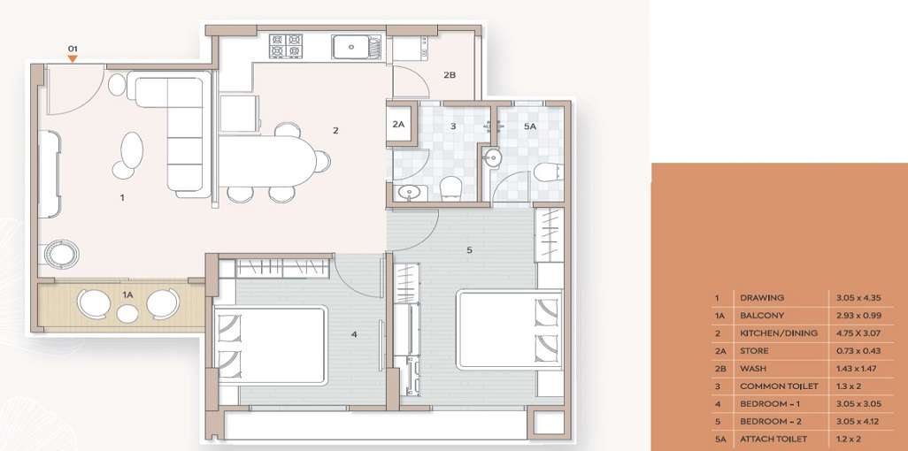 2 BHK+2T 611.17 /sqft-carpet Sqft Apartment For Sale In Nageshwar Serene Life In Nana Chiloda Floor Plan