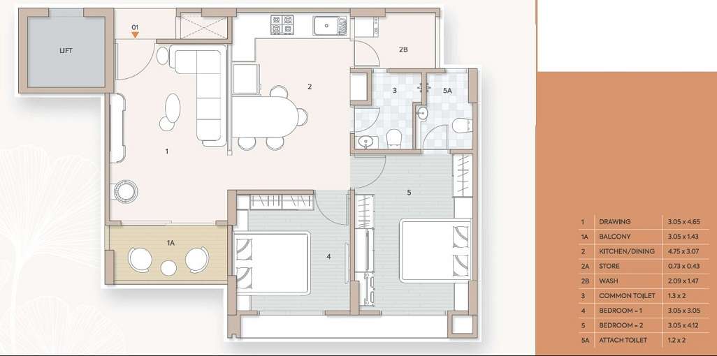 2 BHK+2T 611.17 /sqft-carpet Sqft Apartment For Sale In Nageshwar Serene Life In Nana Chiloda Floor Plan