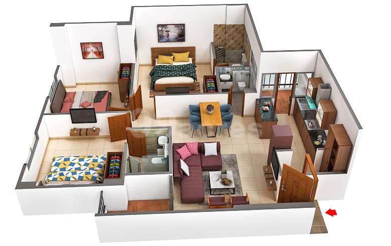 2 BHK+2T 675/sqft-carpet Sqft Apartment For Sale In Devmit Maple Green Homes In Pethapur Floor Plan