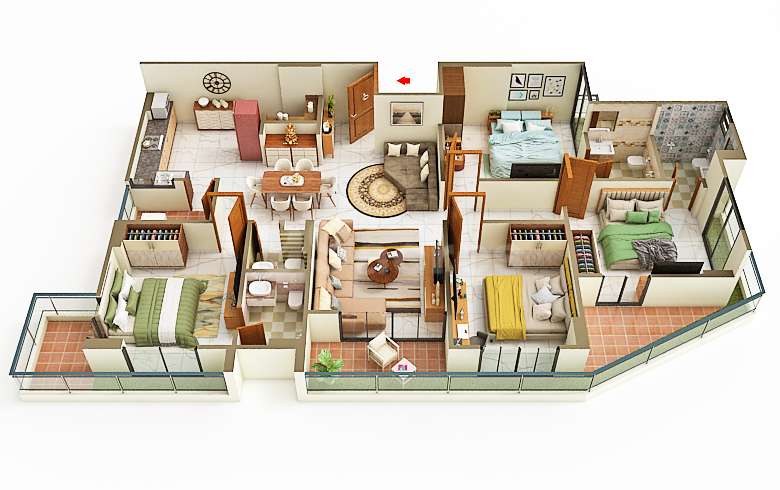 3 BHK+3T 2223/sqft-carpet Sqft Apartment For Sale In Saffron Heights In Vavol Floor Plan
