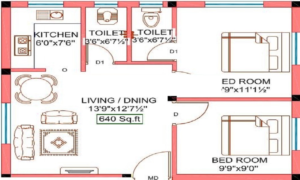 1 BHK+1T 503/sqft-saleable Sqft Apartment For Sale In Antony The Pebbles In Perumbakkam Floor Plan