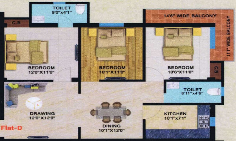 2 BHK+2T 773/sqft-saleable  Sqft Apartment For Sale In Anuna Royal Jyothy In Mugalivakkam Floor Plan
