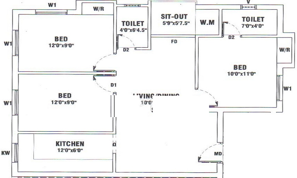 1 BHK+1T 530/sqft-saleable Sqft Apartment For Sale In AP Ashvantha 2 In Kolathur Floor Plan