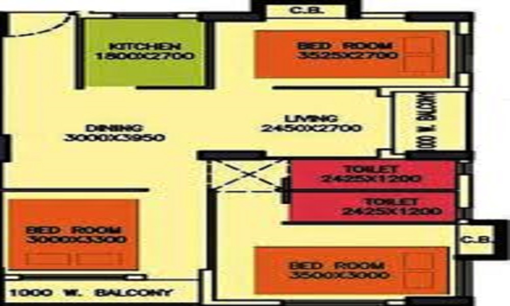 2 BHK+2T 600/sqft-saleable Sqft Apartment For Sale In Arun Estancia Mini In Guduvancheri Floor Plan