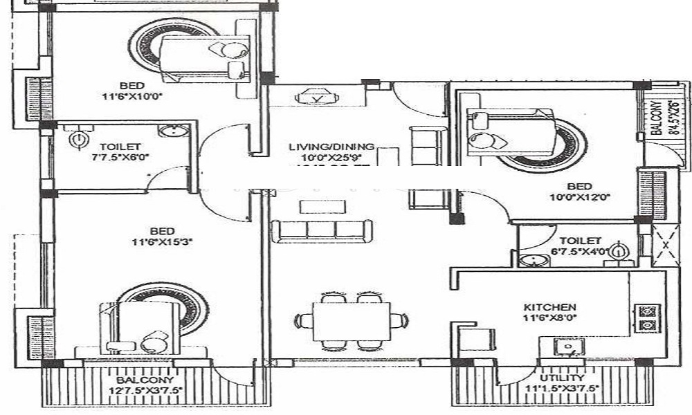 2 BHK+2T 650/sqft-saleable Sqft Apartment For Sale In Aswin Aswin Highlight In Madipakkam Floor Plan